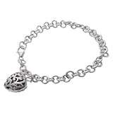 Sterling Silver Rhodium Plated Bracelet w/ Filigree Heart Charm Lined with CZ Stones