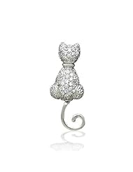 Bling Jewelry Sterling Silver Curled Tail CZ Pave Cat Brooch Pin