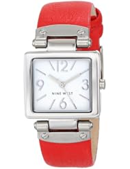 Nine West Womens NW/1589WTRD Rectangular Silver-Tone Case Red Strap Watch