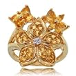 Large Vibrant Citrine & Diamond Flower ring Yellow Gold