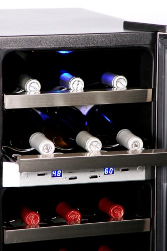 Whynter WC-211DZ 21 Bottle Dual Temperature Zone Wine Cooler, Stainless Steel Trimmed Glass Door with Black Cabinet Whynter WC-211DZ 21 Bottle Dual Temperature Zone Wine Cooler, Stainless Steel Trimmed Glass Door with Black Cabinet