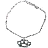Rhinestone Studded BRASS KNUCKLES Silver Necklace