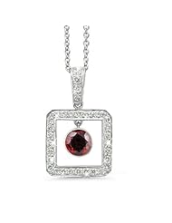Square Diamond Pendant With A Round Cut Center Stone In 18K White Gold With A 0.60 ct. Genuine Garnet Center Stone.