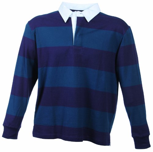 James & Nicholson Herren Langarm Polo Shirt Rugby Striped, aubergine/petrol, XXL, JN099 au Preisvergleich
