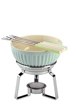 Typhoon Vintage Blue Stoneware Bowl Chrome Stand Chocolate Fondue Set with 4 Colour Coordinated Forks
