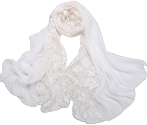 Eli Fashion(TM)Women Silky Embroidery Lace Floral Dual Scarf (white)