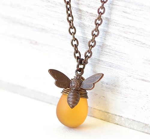 Honey Bee Glass Drop Charm Necklace