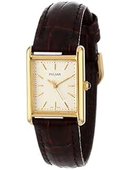 Pulsar Womens PTC386 Gold-Tone Brown Leather Strap Watch