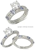 CZ Wedding Rings - Antique Inspired Elegant Sapphire Blue & White CZ Wedding Set