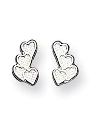 925 Sterling Silver Solid Textured Heart Stud Earrings