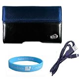 Obsidian Black Blue HTC MyTouch 3G Leather Pouch + Data Cable + Wisdom * Courage Wristband