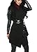 ACEVOG Women Faux Leather Patchwork Long Sleeve Wide Lapel Wool Blend Long Coat