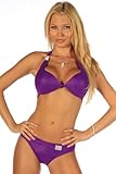 Sexy Two Piece Hot Halter Rhinestone Low Rise Womens Bikini Swimsuit, Small, Purple