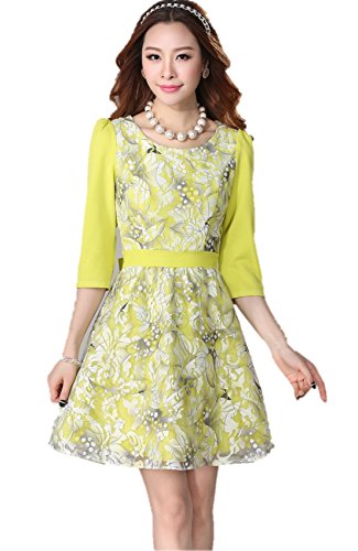 長袖シフォンワンピース 花柄 7分袖 ラウンドネック Ａライン プリンセスドレス フレアスカート クマのぬいぐるみ付き K-926