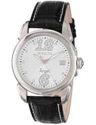 Invicta Womens 15288 "Angel" Stainless Steel and Black Leather Strap Watch