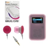 GTMax Pink Silicone Soft Cover Case + LCD Screen Protector + Pink Universal Soft Gel Headset for SanDisk Sansa Clip+