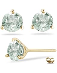 8.00 Cts of 11 mm AAA Round Green Amethyst Stud Earrings in 14K Yellow Gold