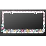 Buy License Plate Frame - Metal Bling - Vibrant Hawaiian Colorful Flowers w Dazzling...