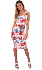 Tropical Print Elastane/Viscose Bodycon Dress/Midi Dress 