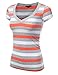 JJ Perfection Women's Casual Striped Short Sleeve V-Neck T-Shirt
