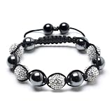Bling Jewelry Smooth Magnetic Hematite Balls White Swarovski Crystal Shamballa Bracelet 12mm