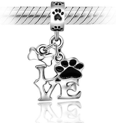 Everbling Jewelry Love Dog Puppy Paw Print Enamel Dangle Authentic 925 Sterling Silver Charm Bead Fits Pandora Chamilia Biagi Troll Charms Europen Style Bracelets
