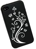 BLACK FLORA SOFT SILICONE CASE II FOR APPLE IPHONE 4