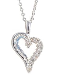 Always & Forever Engraved Diamond Heart Pendant .925 Sterling Silver Rhodium Finish