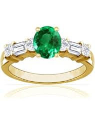 14K Yellow Gold Oval Cut Emerald Ring With Sidestones