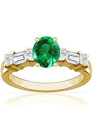 18K Yellow Gold Oval Cut Emerald Ring With Sidestones