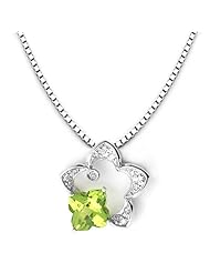 14k White Gold Clover Shaped Peridot and Diamond Star Pendant with Chain