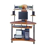 Tower Corner Computer Desk - Pewter and Cherry Finish