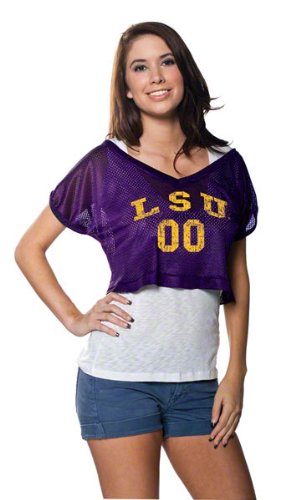 LSU Tigers Ladies Purple Cropped V-Neck Jersey Top (Large)