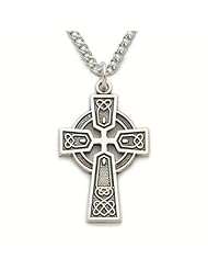 Antiqued Vintage Design Sterling Silver Celtic Irish Cross Pendant Necklace Celtic Jewelry w/Chain 18" Length Gift Boxed