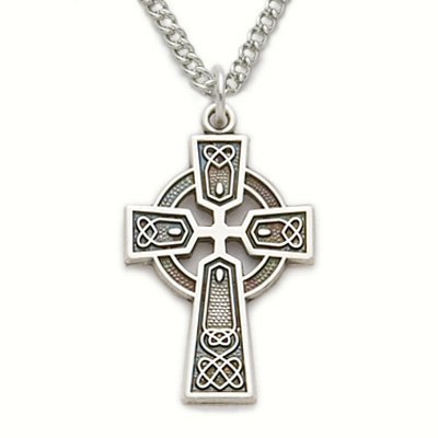 Sterling Silver 3/4″ Engraved Trinity Celtic Cross Necklace on 18″ Chain