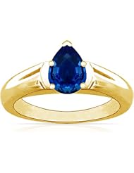 14K Yellow Gold Pear Cut Blue Sapphire Solitaire Ring