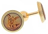 Yellow gold plated Saint (St) Michael religious cufflinks with presentation box. Made in the U.S.A