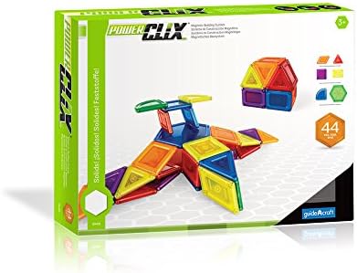 GuidecraftPowerClix Solids Magnetic Building Blocks Set, 44 Piece Magnetic Tiles, Stem Educational Construction Toy