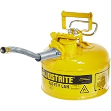 Justrite AccuFlow 7210220 Type II Galvanized Steel Safety Can with 5/8" Flexible Spout, 1 Gallon Capacity, Yellow