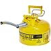 Justrite AccuFlow 7210220 Type II Galvanized Steel Safety Can with 5/8" Flexible Spout, 1 Gallon Capacity, Yellow
