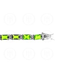 Sterling Silver -Rhodium Plated Peridot CZ Emerald Cut Tennis Bracelet