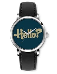SPRAWL Aanalog Fashion Series Silver Ladies Watches of Genuine Black Leather Strap,Unique Wrist Watch for Women Girls Designed with Hello ?