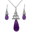 Necklace Earring Set Silver Swarovski Crystals Purple February Birthstone Swirl Bucasi SALE