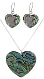 Sterling Silver Abalone Heart-Shaped Drop Earrings and Pendant Set, 18