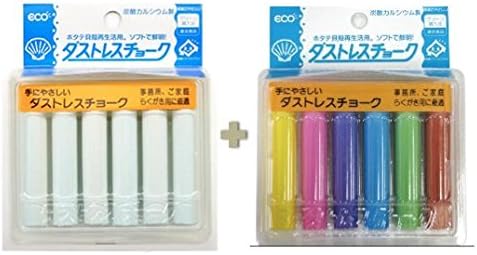 Rikagaku Assorted Colors Dustless Chalk, 6 Pieces (DCC-6-6C)/White Dustless Chalk, 6-Pieces (DCC-6-W)-Value set