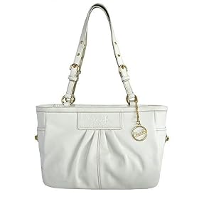 COACH LEATHER PLEATED EAST WEST GALLERY TOTE WHITE
