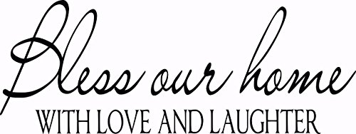 Design with Vinyl FBA11 40×15 – Black Bless Our Home with Love & Laughter – Home Welcome Vinyl Wall Sticker Decal For Home Decor – 40″ x 15″,,