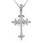 14K White Gold Celtic Cross Diamond Pendant w/ 16 inches necklace