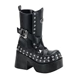 3 1/2 Inch Platform Gothic Boots Womens Calf Boots Chunky Heel Straps Studs