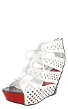 Zena82 Perforated Colorblock Laced Wedge Heels WHITE